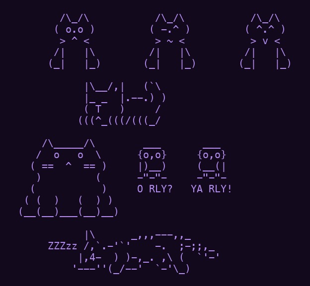 Various cats drawn with keyboard characters