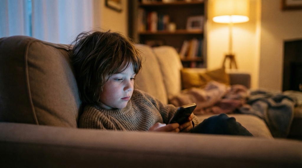 Child looking at phone screen