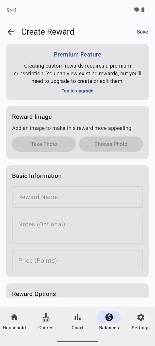 Chorsee: creating custom rewards requires a premium subscription
